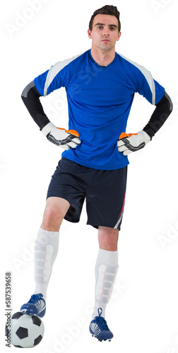 Handsome goalkeeper in blue jersey