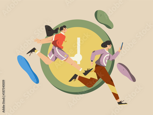 Vector internet operation hand-drawn illustration of people exercising and running healthy
