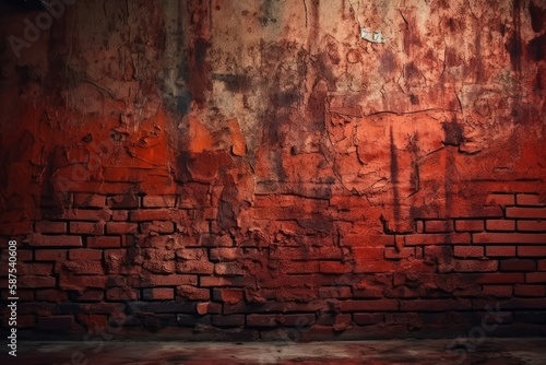 red-painted brick wall texture. Generative AI