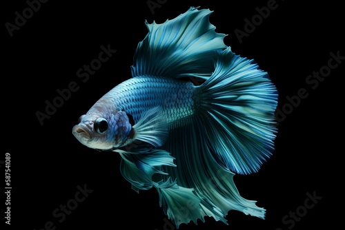 Blue fighting fish on black background © supatthanan