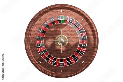 Overhead view of 3D wooden roulette wheel