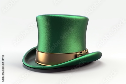 Green St. Patrick's Day Top Hat, isolated on white background . Generative AI