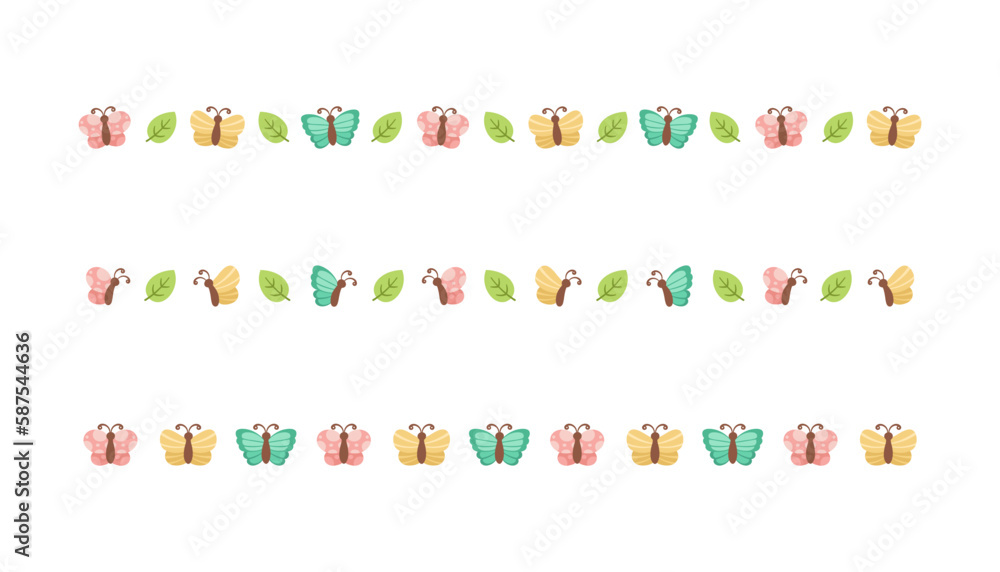 Cute Butterfly Separator Border Divider Set. Spring Summer Nature Pattern Vector Illustration Design. Cute Butterfly Separator Border Divider Set. Spring Summer Nature Pattern Vector Illustration Design.