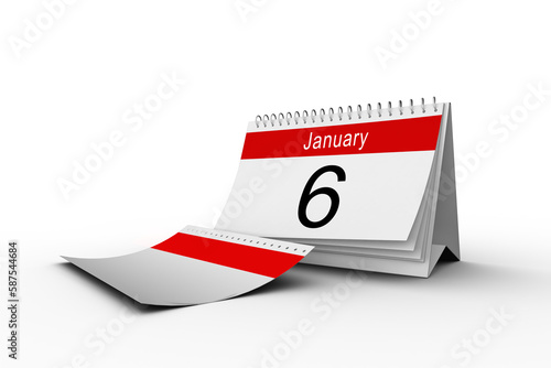 Close-up of 6th january on desk calendar