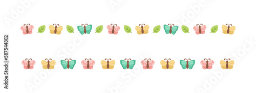 Cute Butterfly Separator Border Divider Set. Spring Summer Nature Pattern Vector Illustration Design.