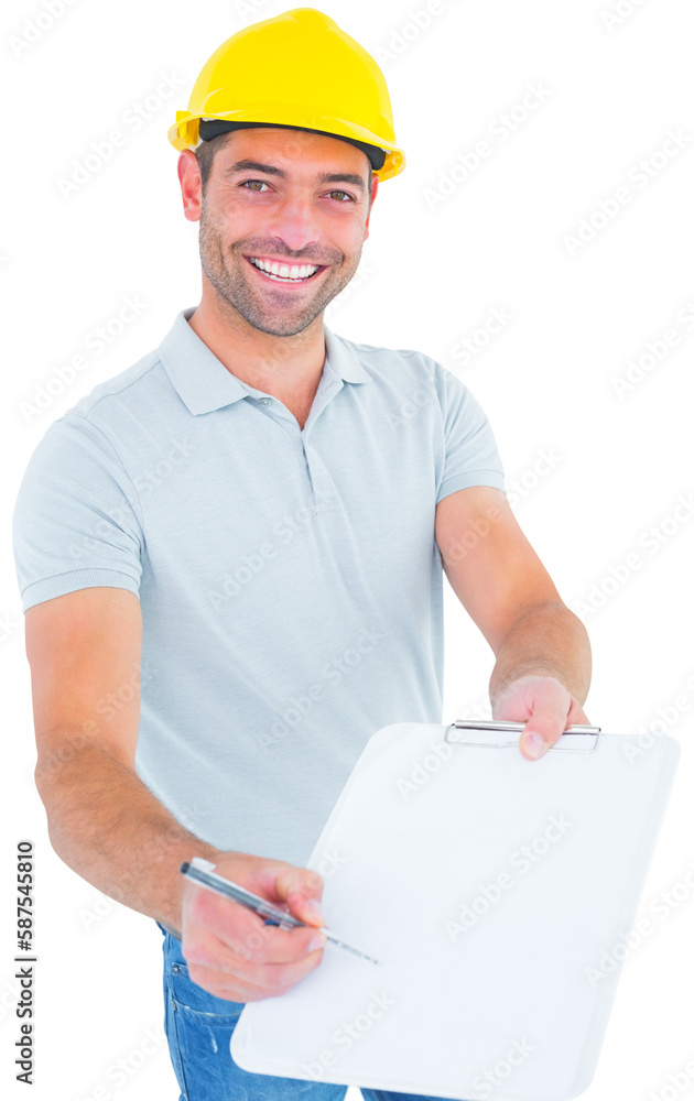 Male inspector giving clipboard for signature Male inspector giving clipboard for signature