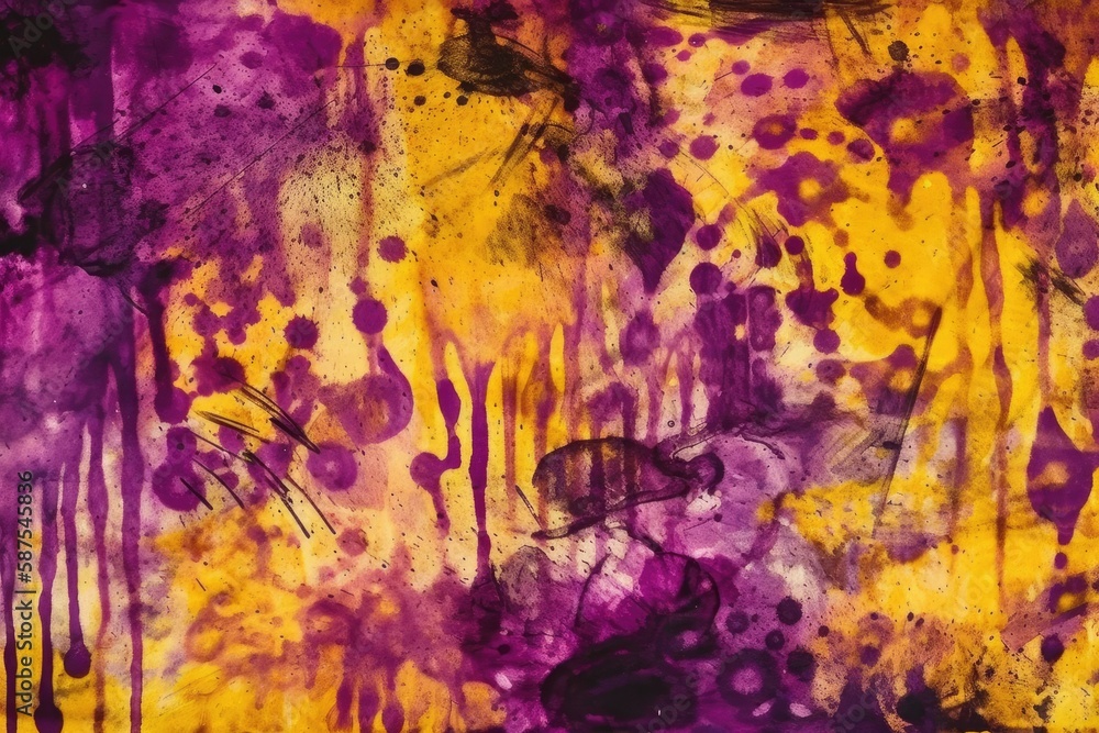 abstract painting featuring purple and yellow colors. Generative AI abstract painting featuring purple and yellow colors. Generative AI