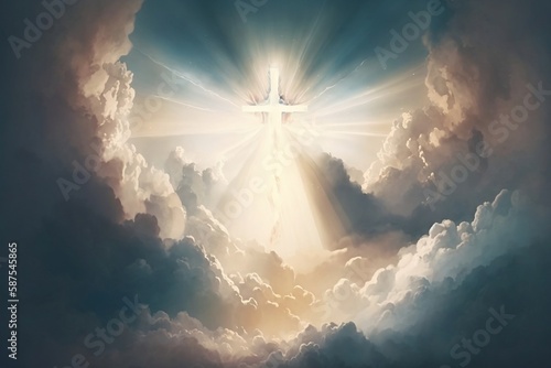 Valokuvatapetti cross illuminated in the sky, resurrection of Jesus, religion, Generative AI, Go