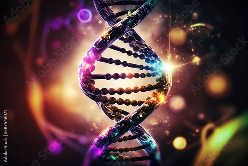 DNA symbol seen under the microscope, Generative AI, genetics, heredity, nucleotides, chromosomes, double helix photo