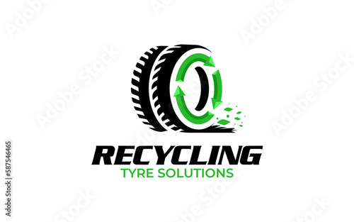 Illustration vector graphic of tire recycling, eco green recycling logo design template