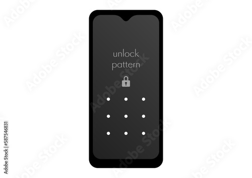 ロックされているスマホ。暗証パターンを要求しています。