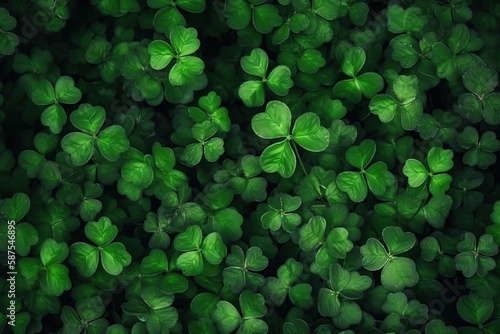Top view Background with green clover leaves for Saint Patrick's day. Generative AI