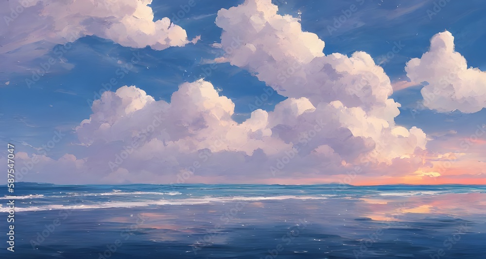 Obraz premium 夏と海辺に建つ白い建物と涼しげな雲_36