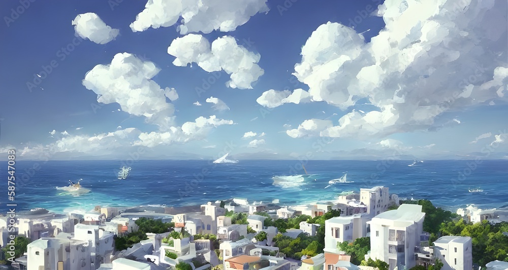 White buildings and cool clouds in summer and by the sea _25