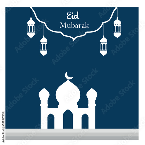 mosque and minaret or Eid Mubarak Social Media Post Background Design Template 