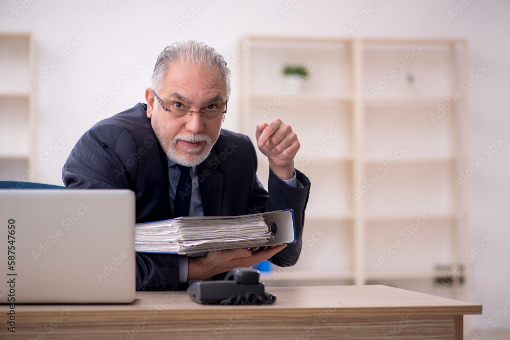 Old male employee working in the office Old male employee working in the office