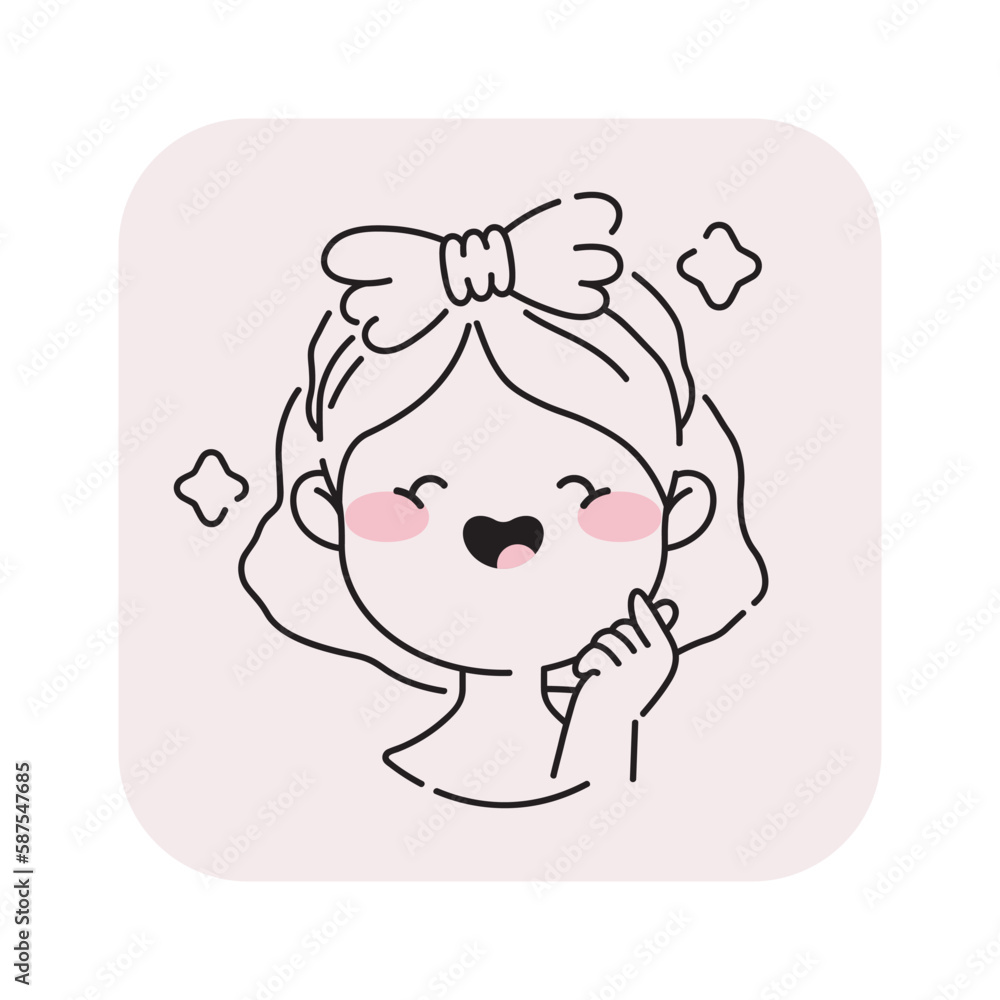 Skin beauty, Fresh Face, Love sign, Happy Young Woman with Smile, Face Care Concept. Vector isolated outline vector icon. Skin beauty, Fresh Face, Love sign, Happy Young Woman with Smile, Face Care Concept. Vector isolated outline vector icon.