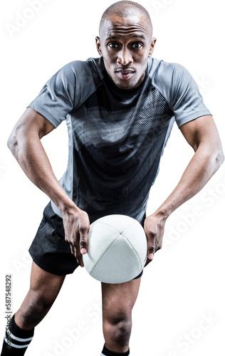 Portrait of rugby player throwing ball