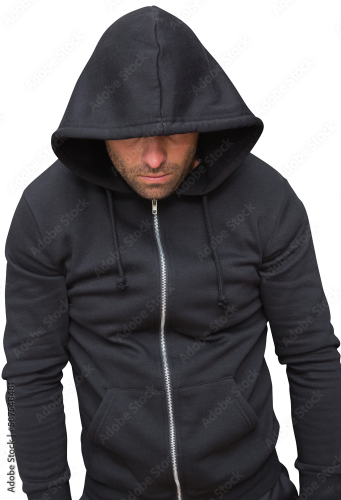 Burglar wearing black hooded jacket Burglar wearing black hooded jacket