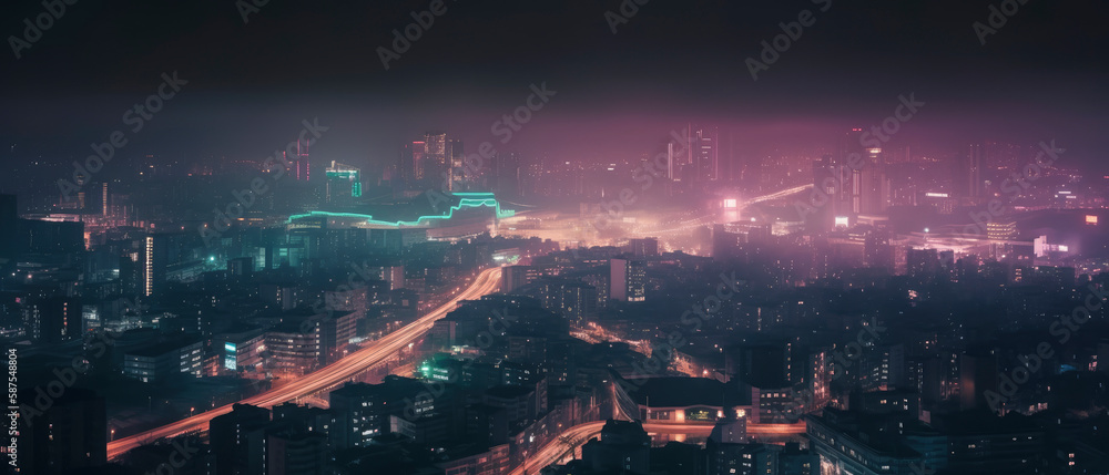 A night view of seoul with a cityscape in the background. Generative AI