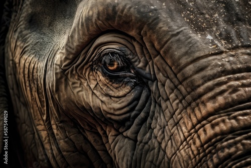 Asiatic Elephant Close Up Portrait in Sri Lanka. Generative AI © AkuAku