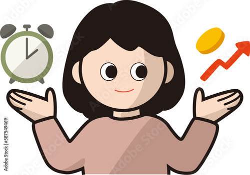 時間と利益を比較する女性のベクターイラスト