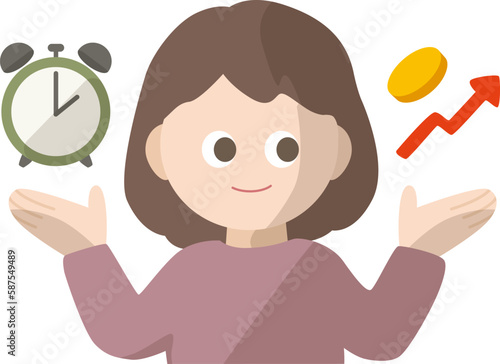 時間と利益を比較する女性のベクターイラスト