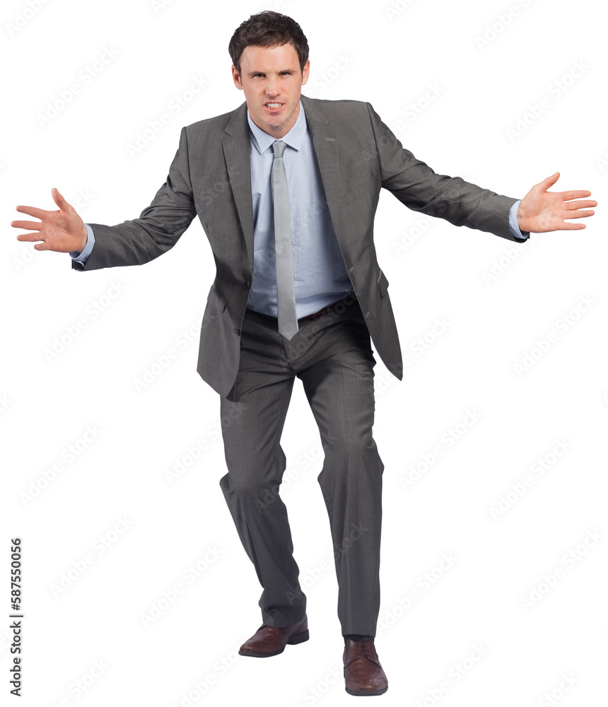 Businessman standing with arms out Businessman standing with arms out