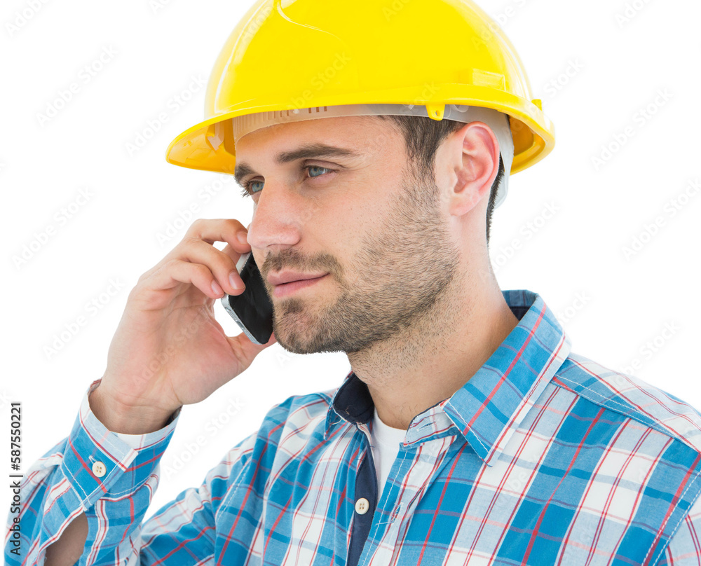Construction worker using mobile phone Construction worker using mobile phone