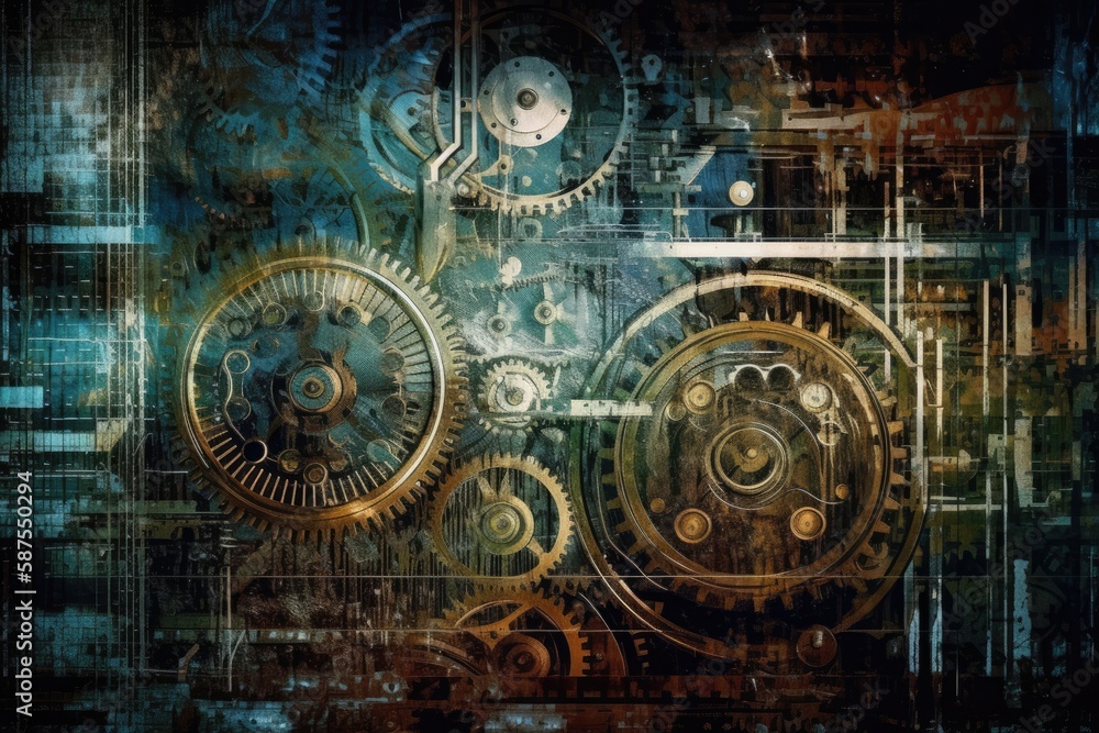 detailed clock mechanism with visible gears and cogs. Generative AI