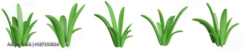 Set of 5 cartoon grasses isolated. 3D image