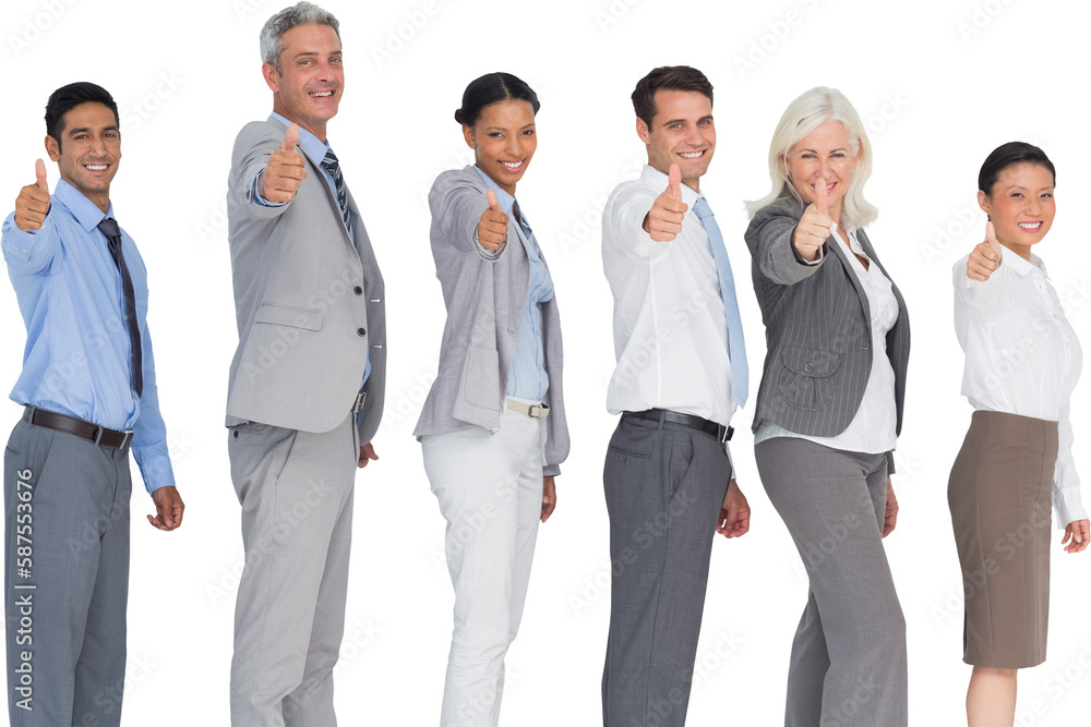 Happy business people looking at camera with thumbs up Happy business people looking at camera with thumbs up