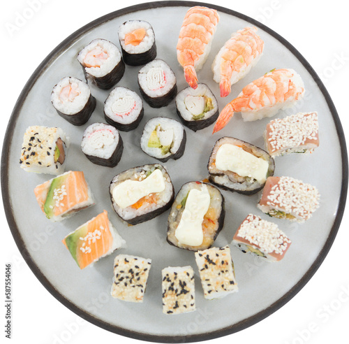 High angle view of sushi arranged in plate