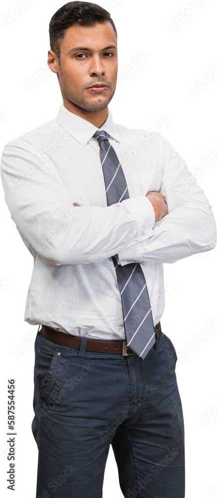 Serious manager with arms crossed in warehouse Serious manager with arms crossed in warehouse