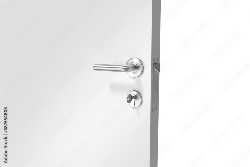 Closeup of metal doorknob and lock with key Closeup of metal doorknob and lock with key