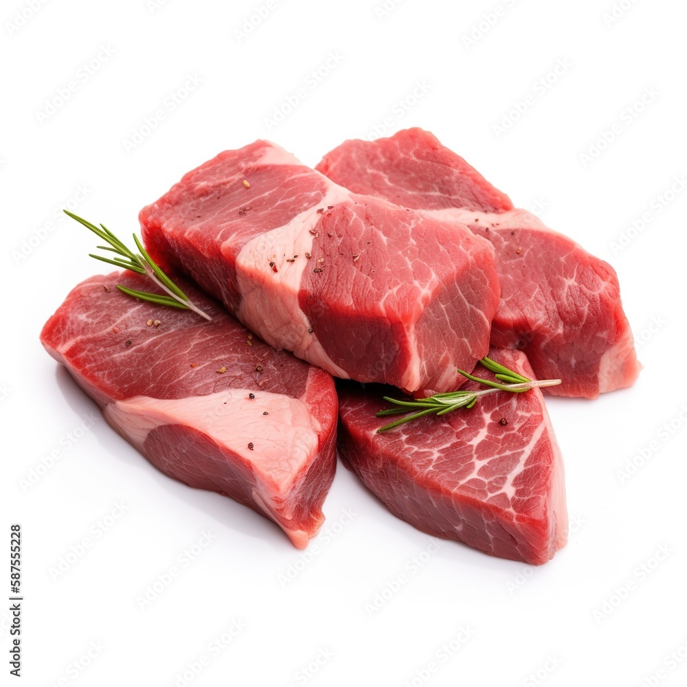 Slices of beef delicious food isolated white background illustration with Generative AI Slices of beef delicious food isolated white background illustration with Generative AI