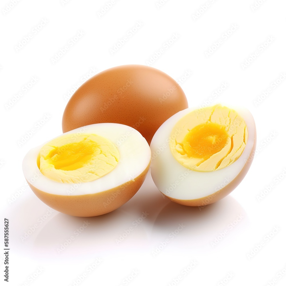 Slices of delicious boiled eggs food isolated white background illustration with Generative AI Slices of delicious boiled eggs food isolated white background illustration with Generative AI