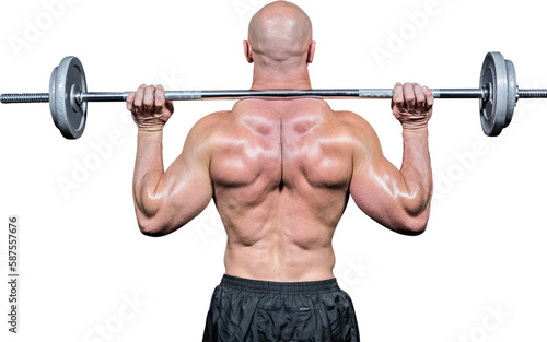 Rear view of bodybuilder lifting crossfit