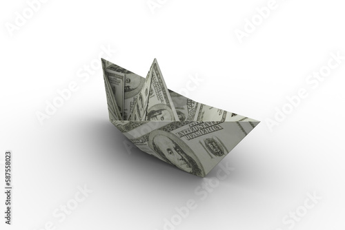Dollar bill folded into shape of paper boat