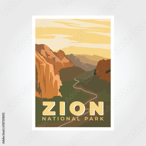 Zion National Park poster vector illustration design, canyon and river poster.