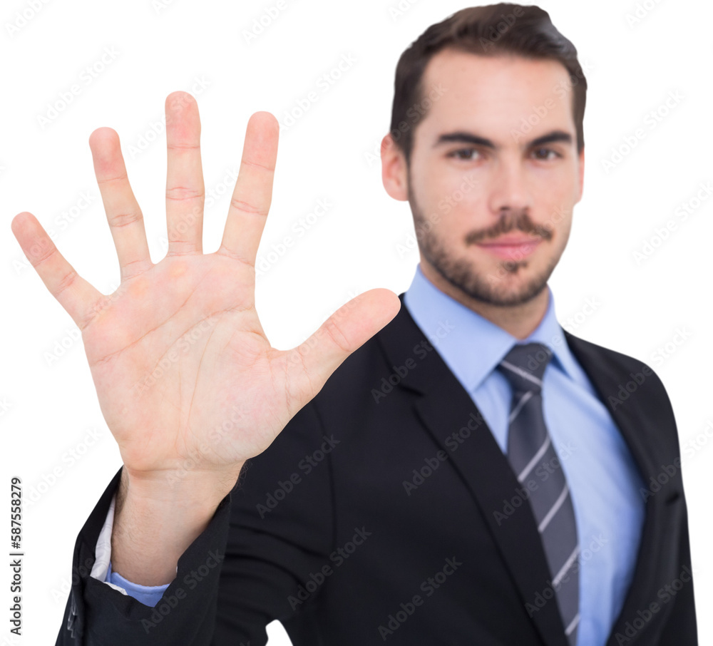 Smiling businessman with fingers spread out Smiling businessman with fingers spread out