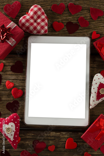 Digital tablet and valentine decorations