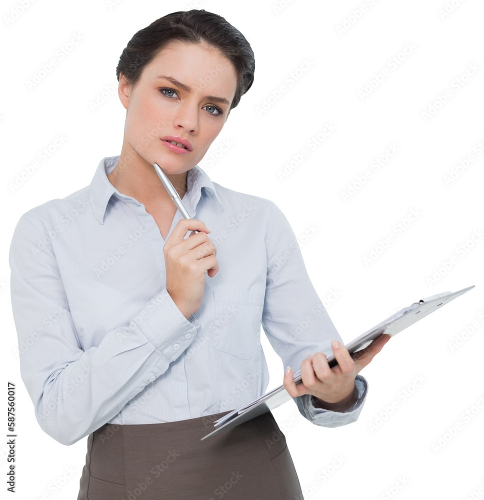 Elegant young businesswoman with clipboard Elegant young businesswoman with clipboard