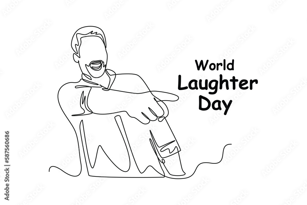 Continuous one-line drawing a man laughed while pointing ahead. World laughing day concept single line draws design graphic vector illustration
