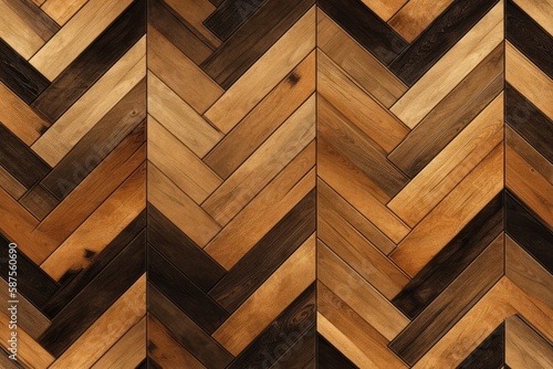 detailed view of a wooden floor with a chevron pattern. Generative AI