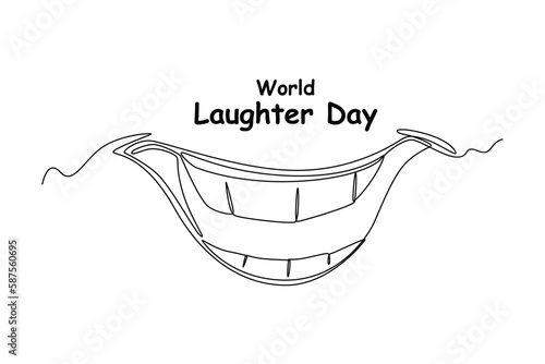 Continuous one-line drawing mouth laughing happily showing teeth. World laughing day concept single line draws design graphic vector illustration