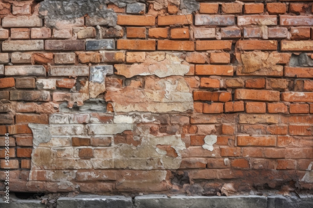 Fototapeta premium Brick, wall, or texture can all be utilized as a background. cracked and scratched brick texture. Generative AI