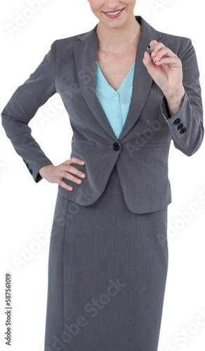 Businesswoman using invisible digital screen