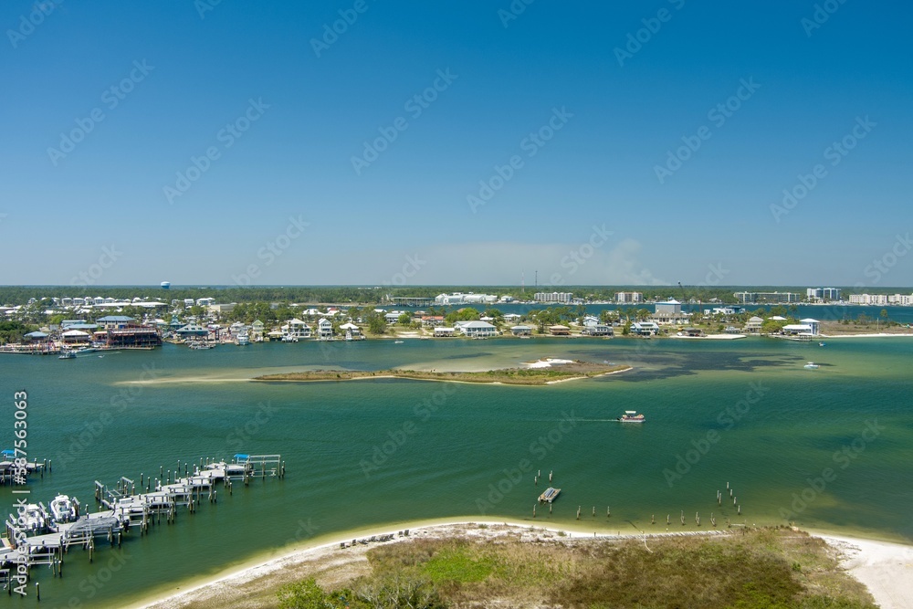 Aerial view of Bayou Saint John in Orange Beach, Alabama