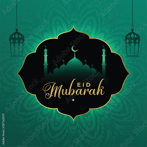 traditional arabic pattern eid mubarak background with mosque